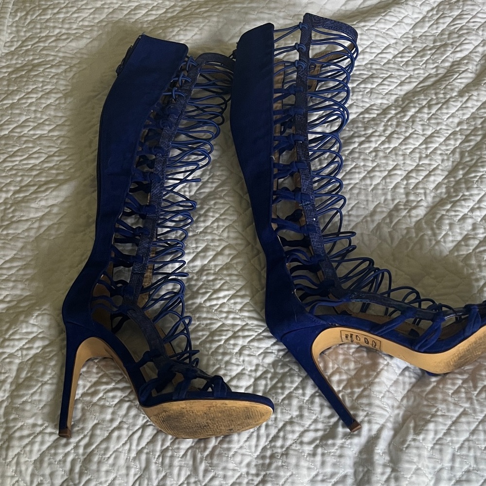 Elegant Royal Blue Lace-Up Heels